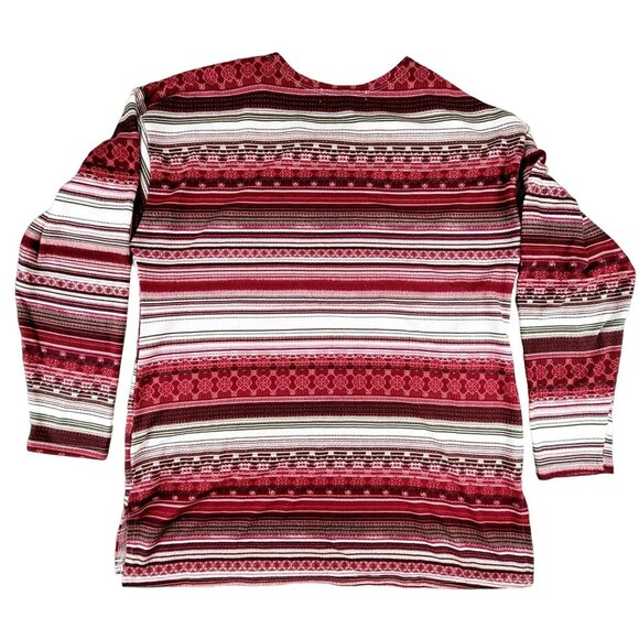 Womans Red Striped Blouse Absolutely Famous Cranberry Tan White size L  JH1538 - Picture 2 of 5